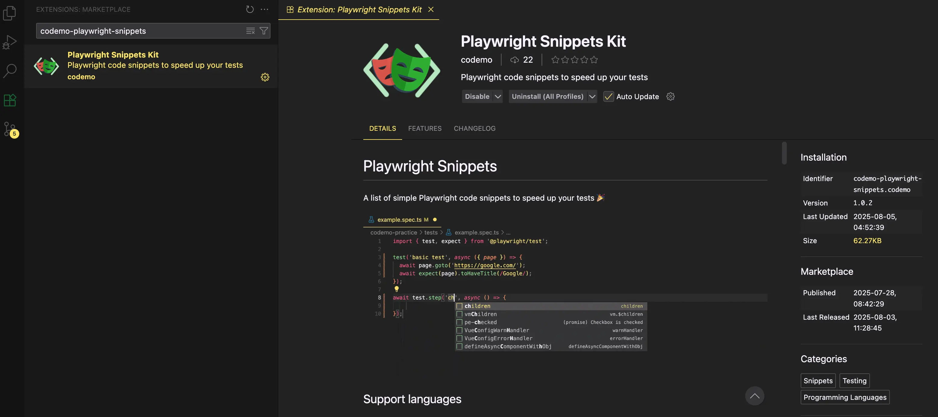 Playwright snippets kit